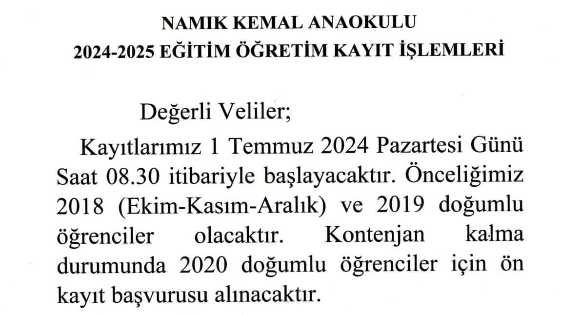 2024-2025 EĞİTİM ÖĞRETİM YILI KAYIT DUYURUSU